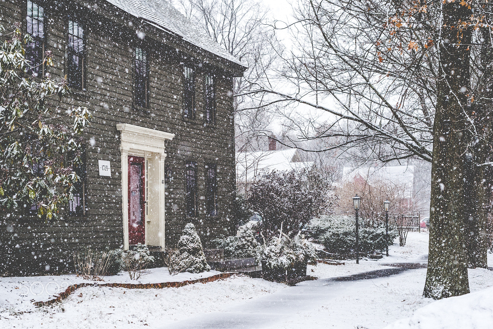 Nikon D610 sample photo. Snowy day colonial village photography