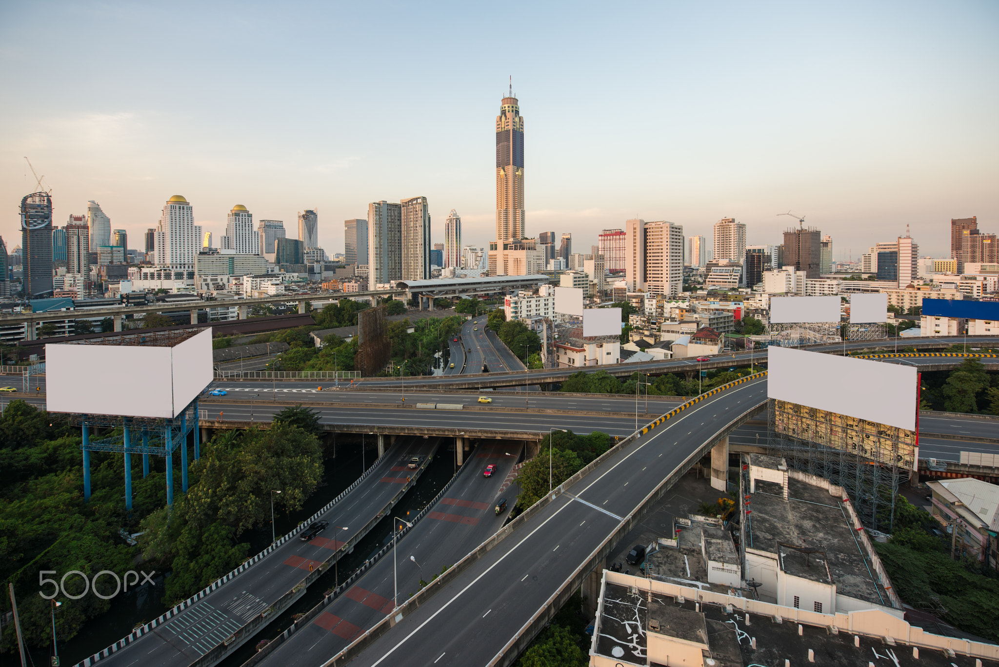 Panoramic Bangkok city building modern business district with ex