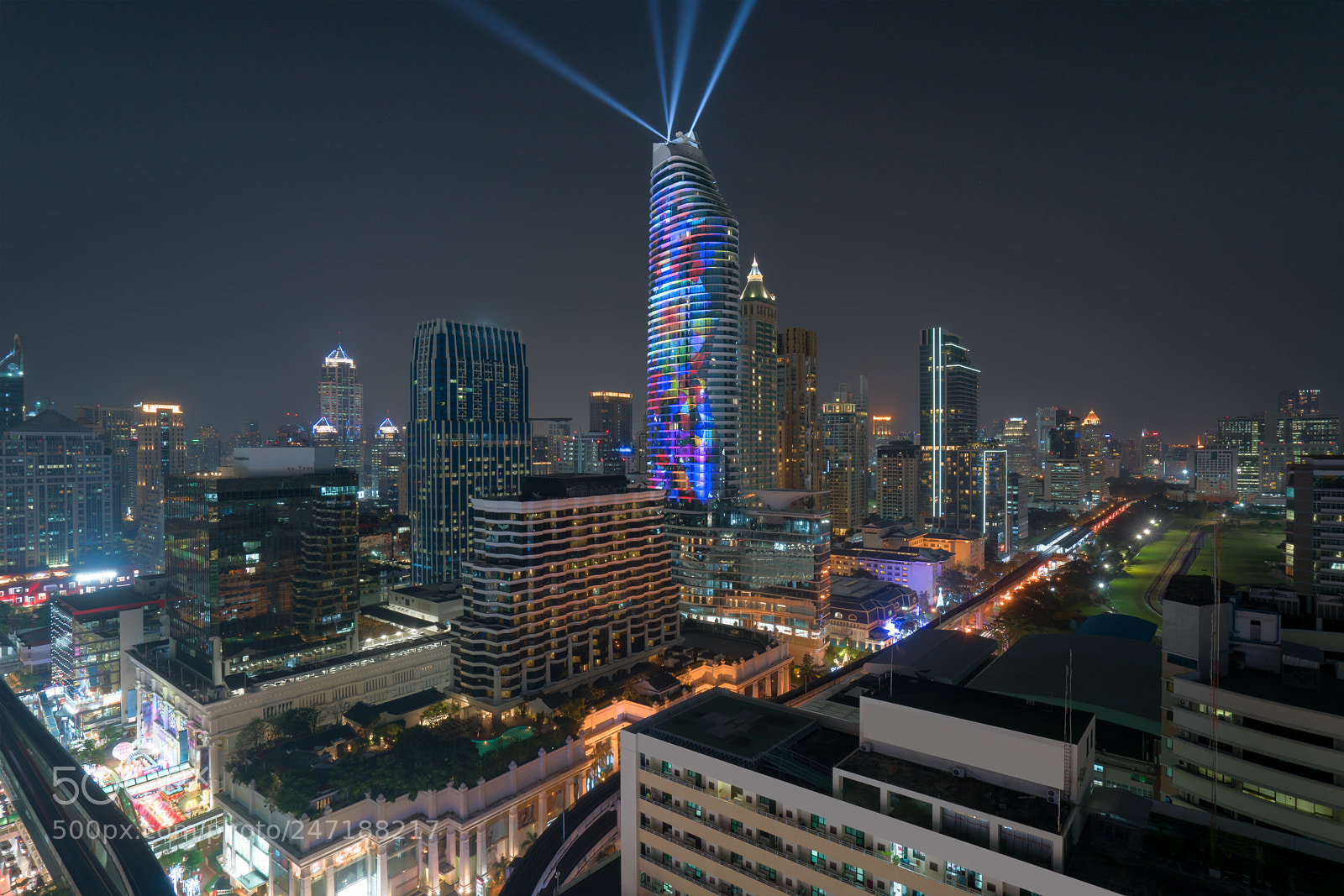 Sony a7R II sample photo. Night view with skyscraper photography