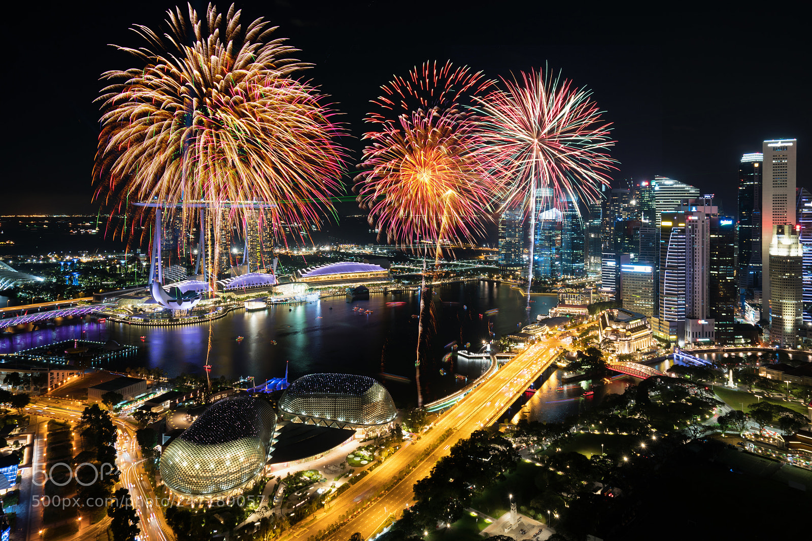 Sony a7R II sample photo. Aerial view of fireworks photography