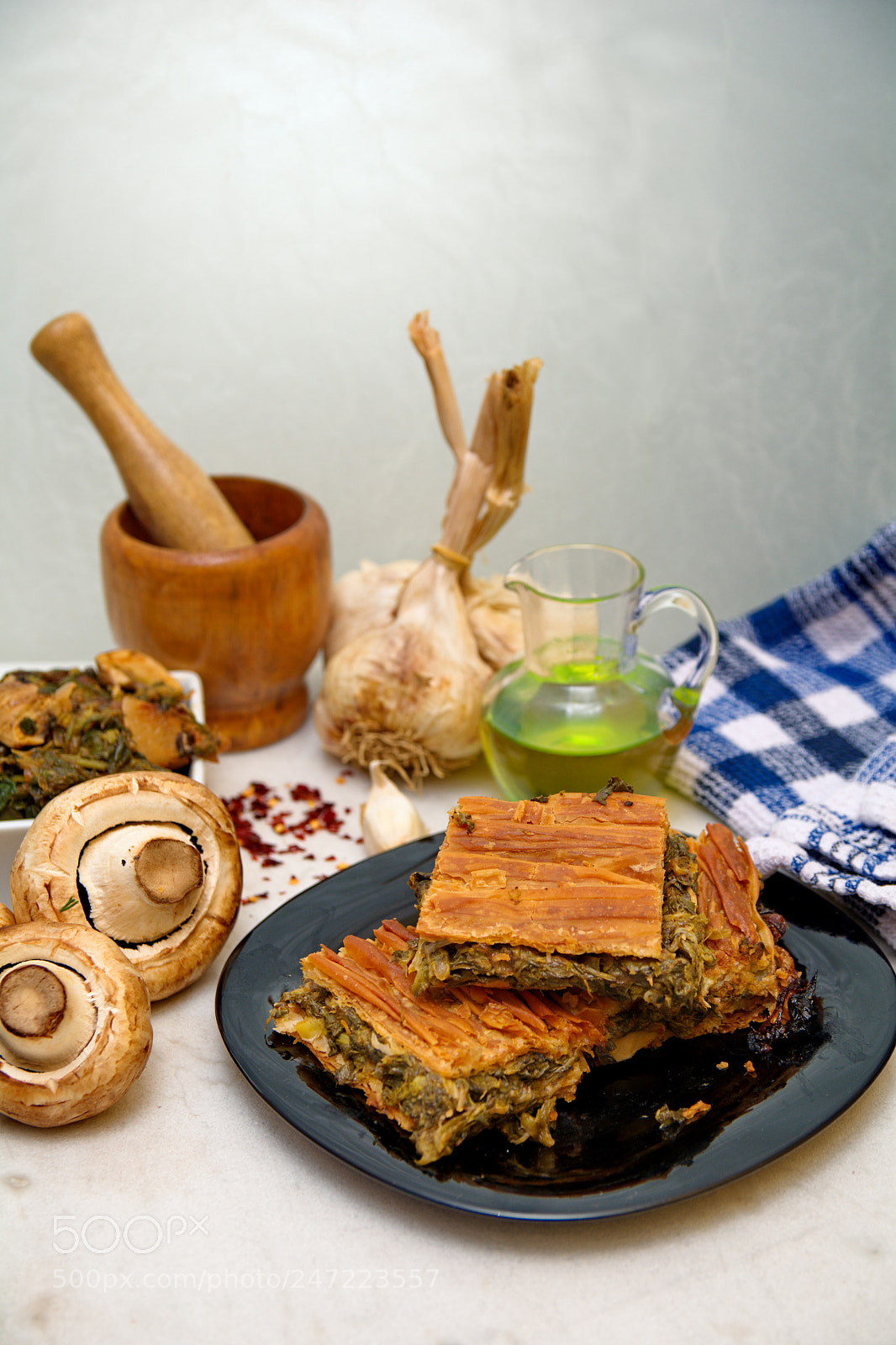 Nikon D7100 sample photo. Spinach and mushroom pie photography
