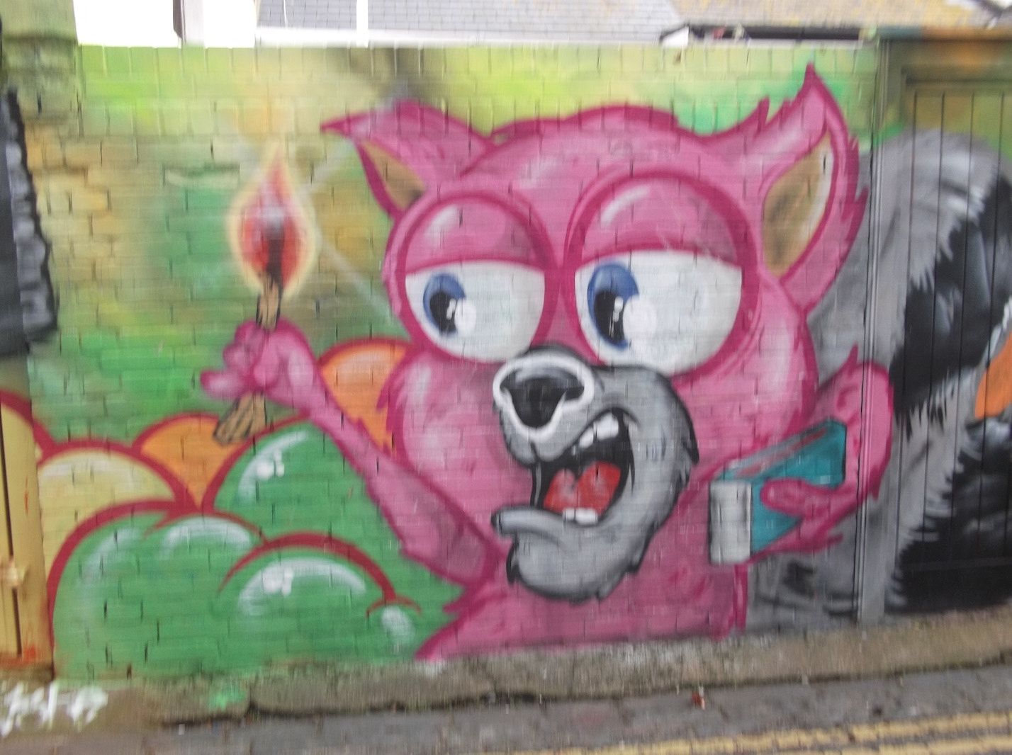 Fujifilm FinePix JV250 sample photo. Pink critter with match graffiti (trafalgar lane brighton) photography