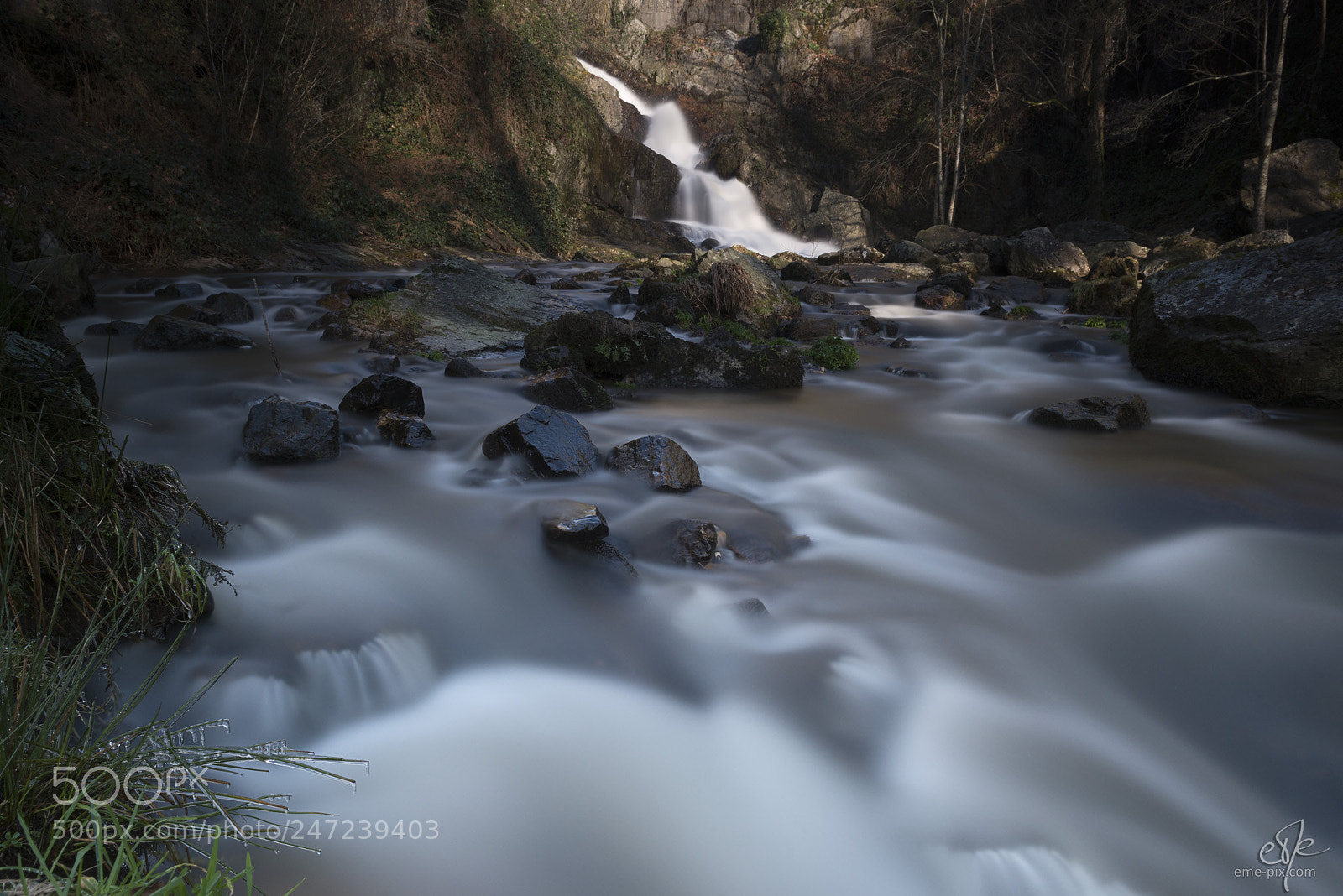 Nikon D800 sample photo. Frozen grass and waterfall photography