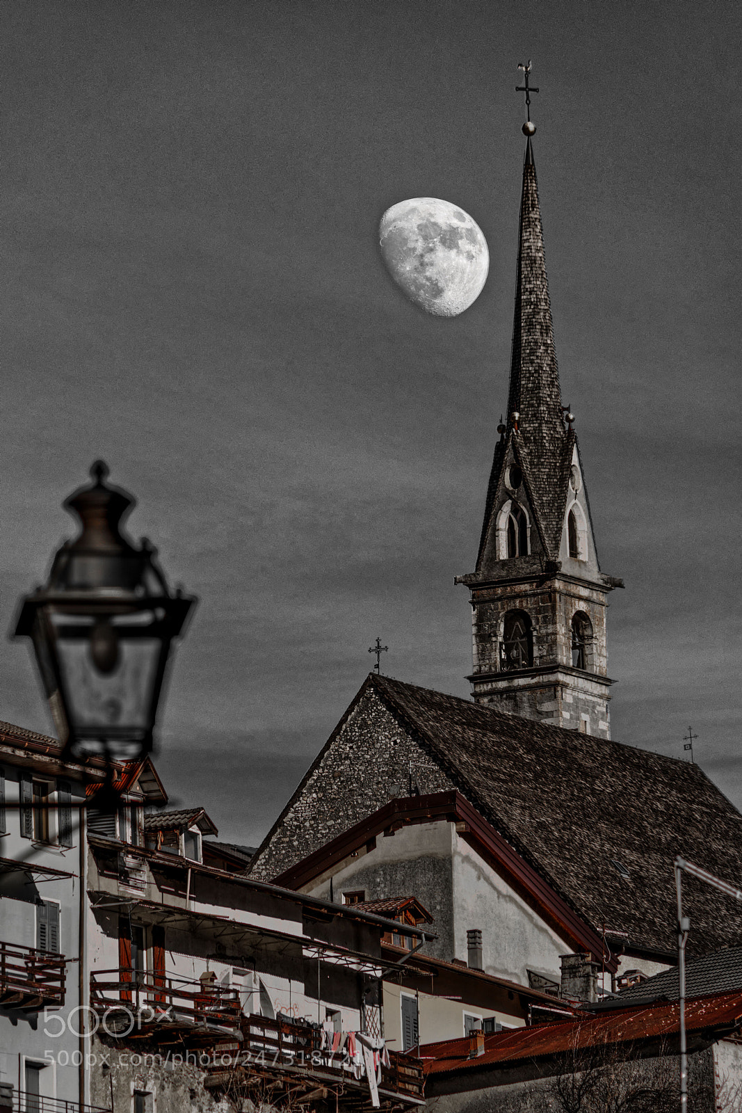 Sony a7R II sample photo. Moon & church photography