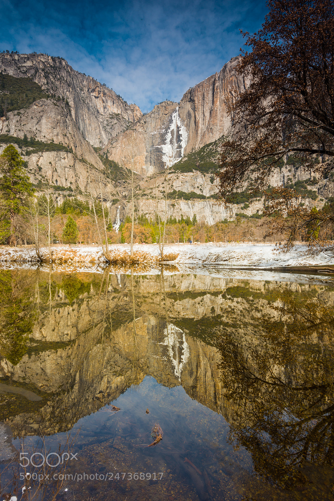 Nikon D810 sample photo. Yosemite falls reflection photography