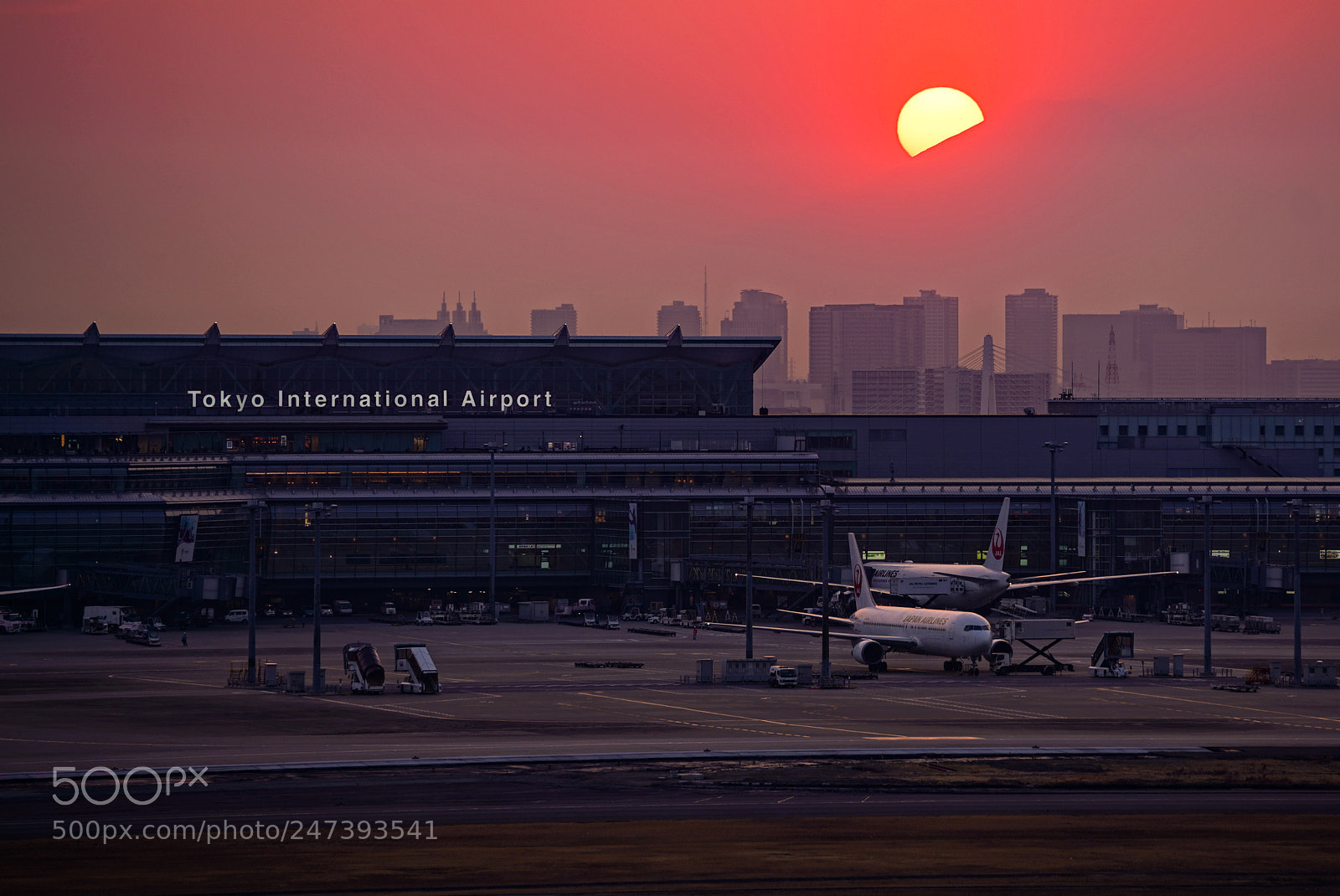 Sony a7R III sample photo. 羽田空港から富士山に沈む夕日を。 photography