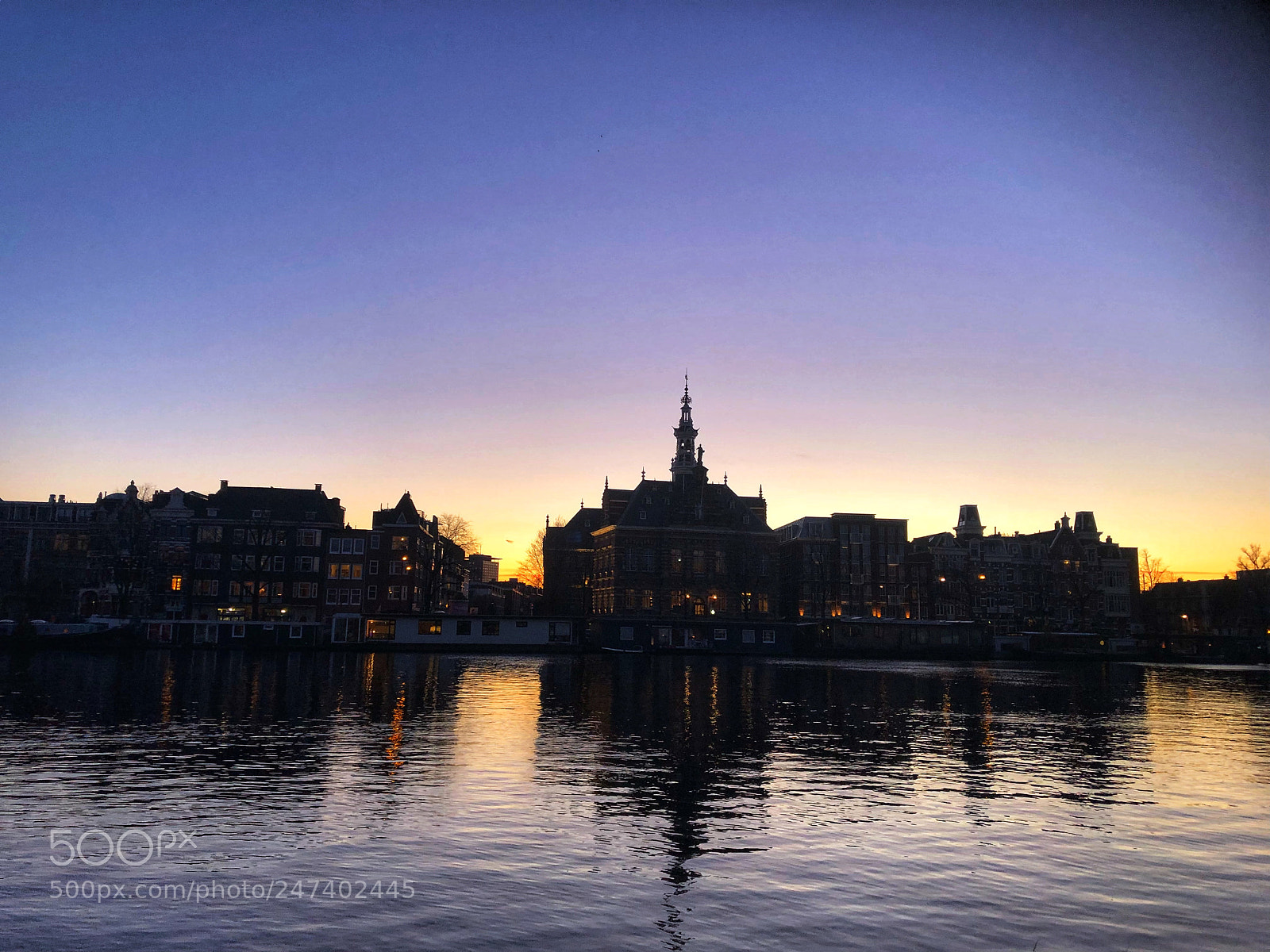 Apple iPhone 8 Plus sample photo. Nightfall river amstel, amsterdam photography