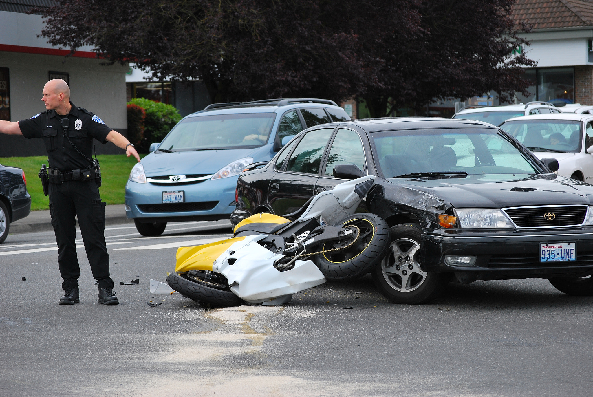 Car, motorcycle accident.