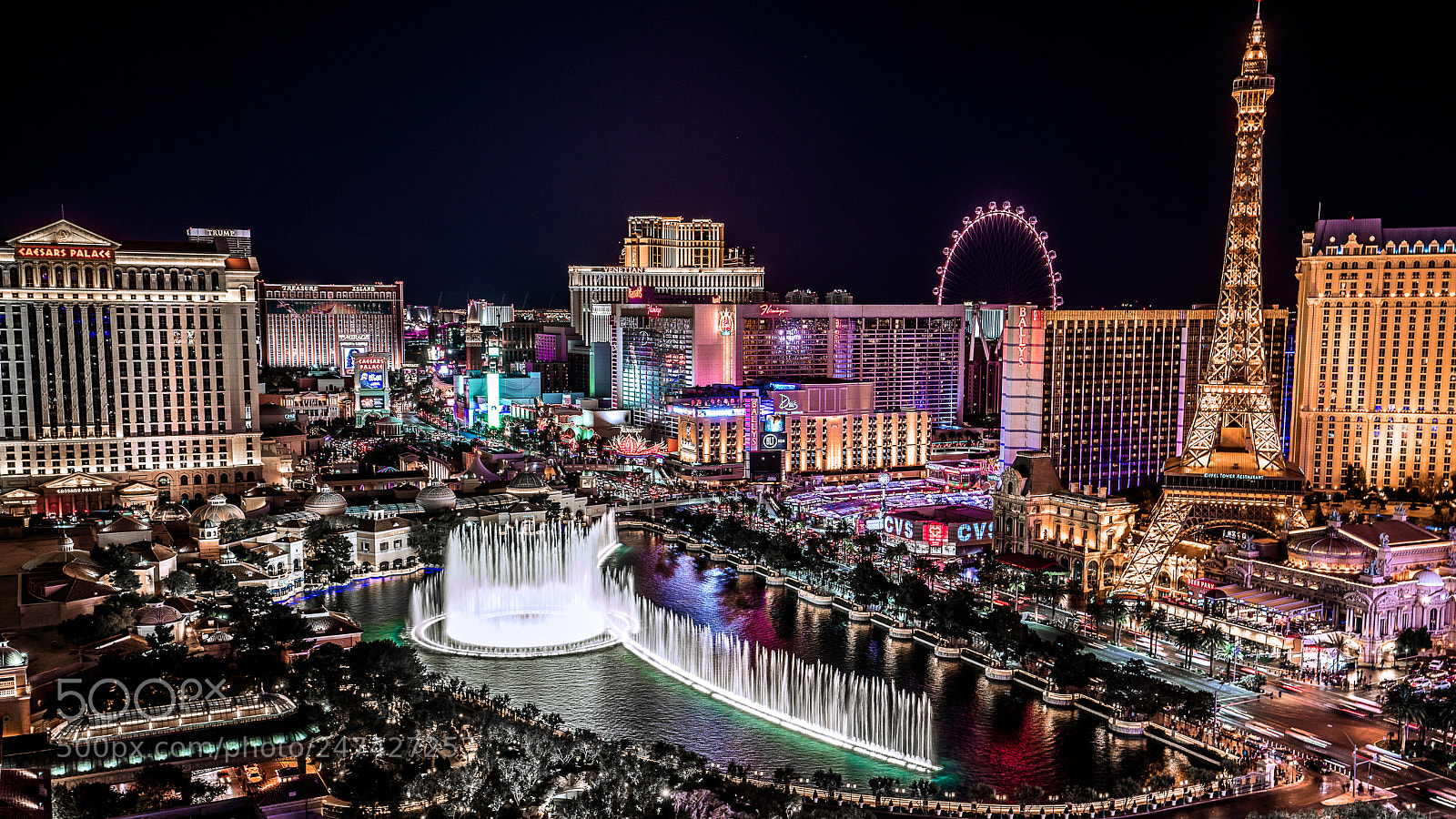 Sony a7R III sample photo. Bellagio fountains at night photography