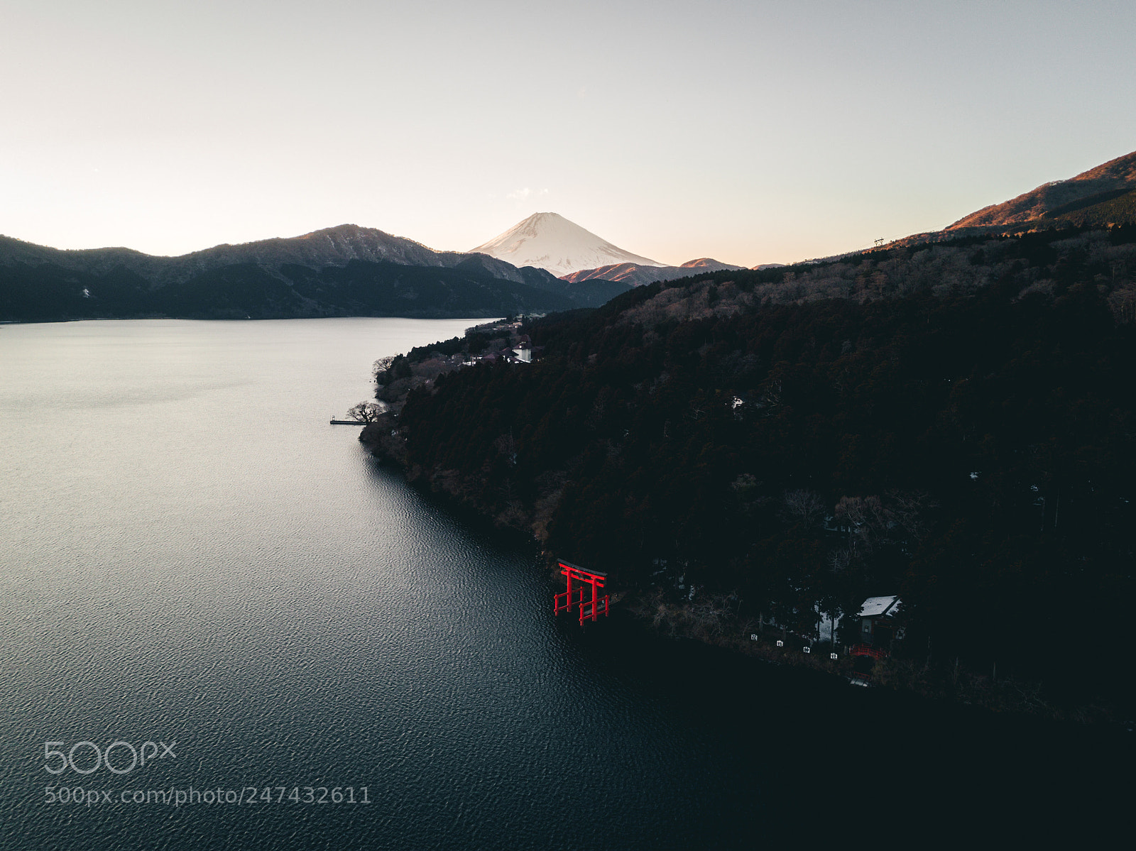 DJI FC220 sample photo. Lake hakone shinto shrine photography