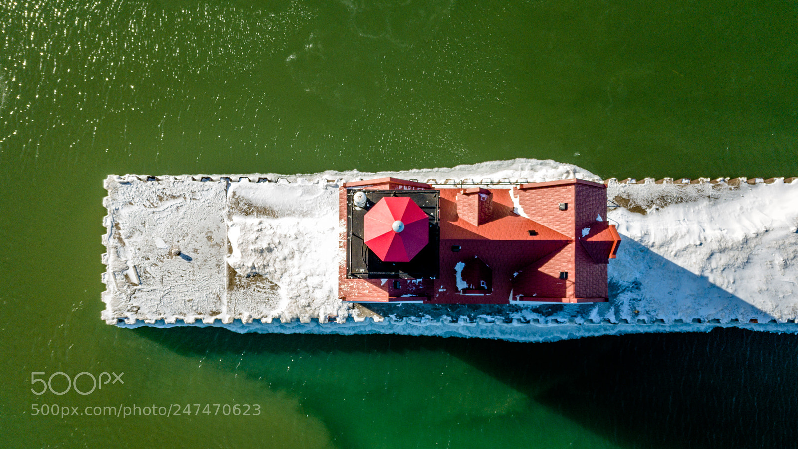 DJI FC220 sample photo. Kewaunee lighthouse down view photography