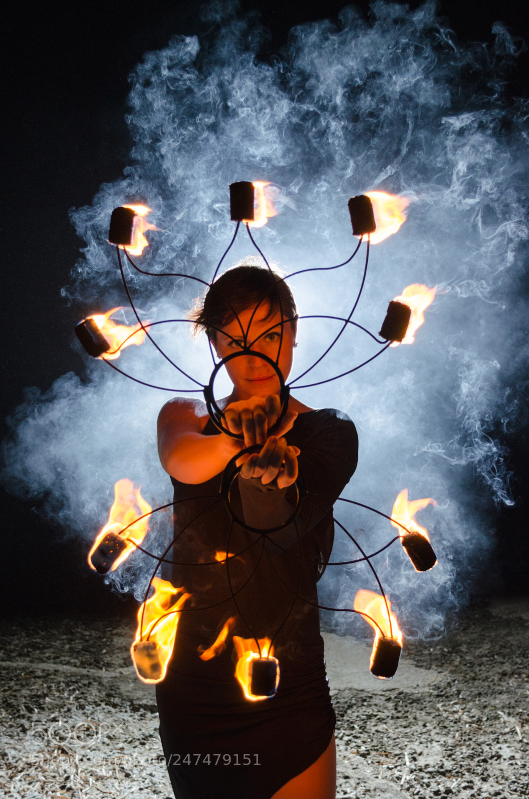 Nikon D5100 sample photo. Girl withfire fans photography