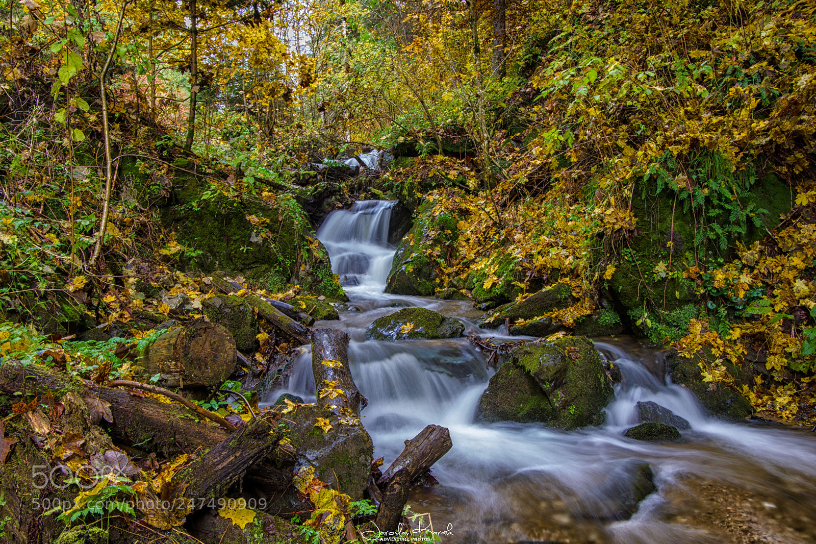 Pentax K-70 sample photo. Waterfall in autumn photography