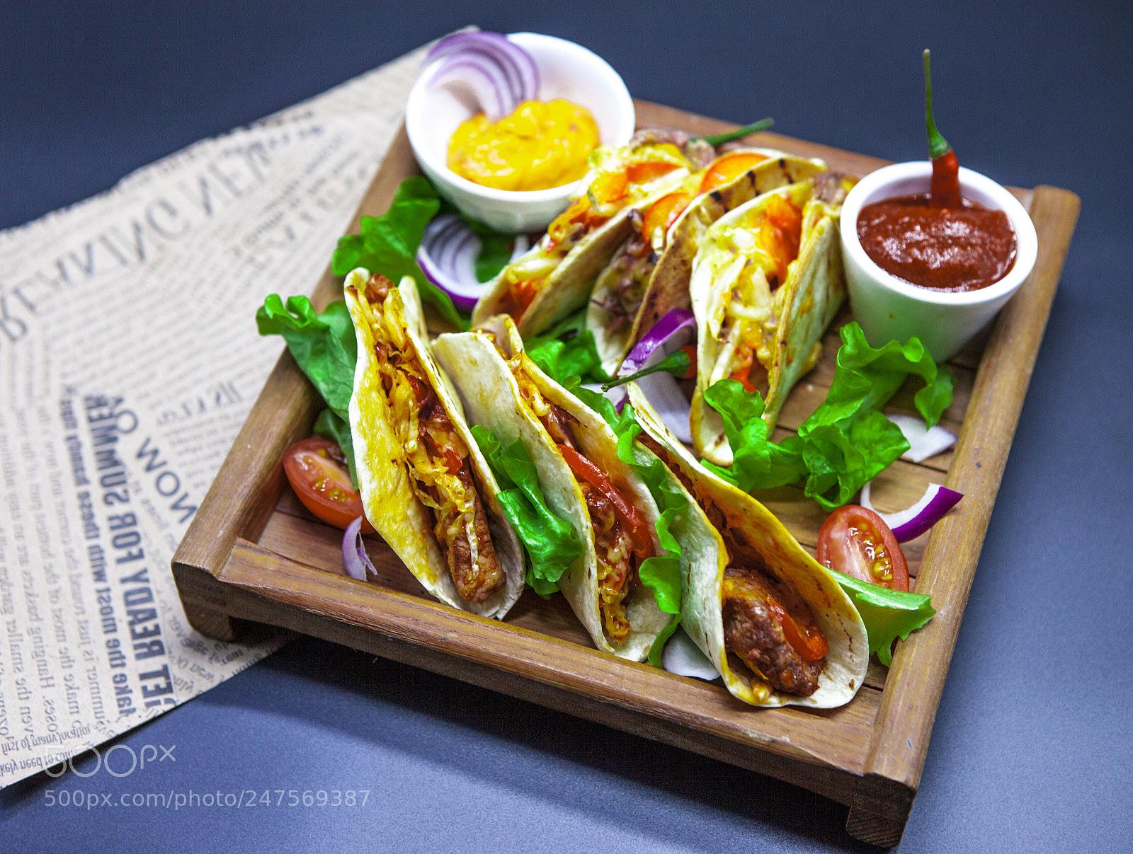 Canon EOS 5D Mark II sample photo. Tacos and chili sauce photography