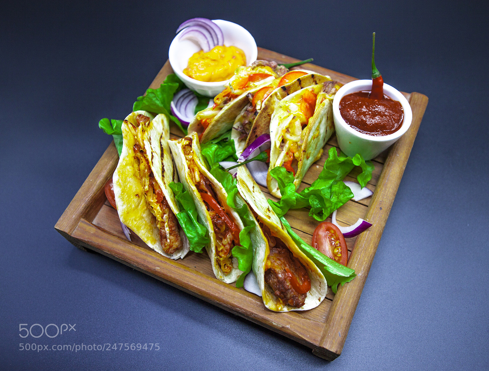 Canon EOS 5D Mark II sample photo. Tacos and chili sauce photography