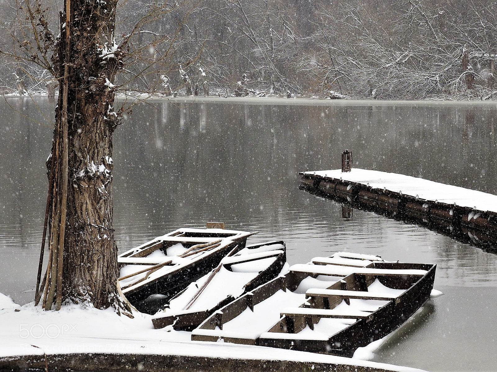 Olympus OM-D E-M1 Mark II sample photo. Boats in snowfall photography