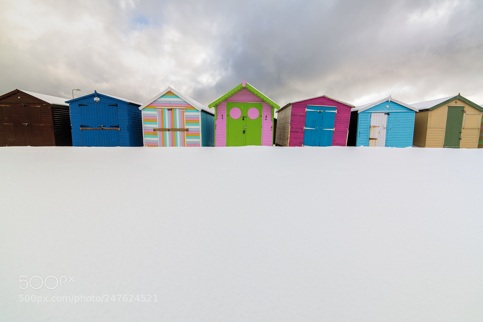 Nikon D850 sample photo. Snowy beach huts photography