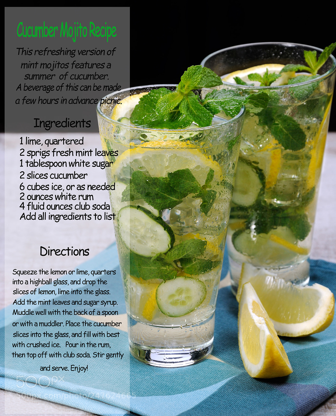 Nikon D90 sample photo. Cucumber mojito recipe photography