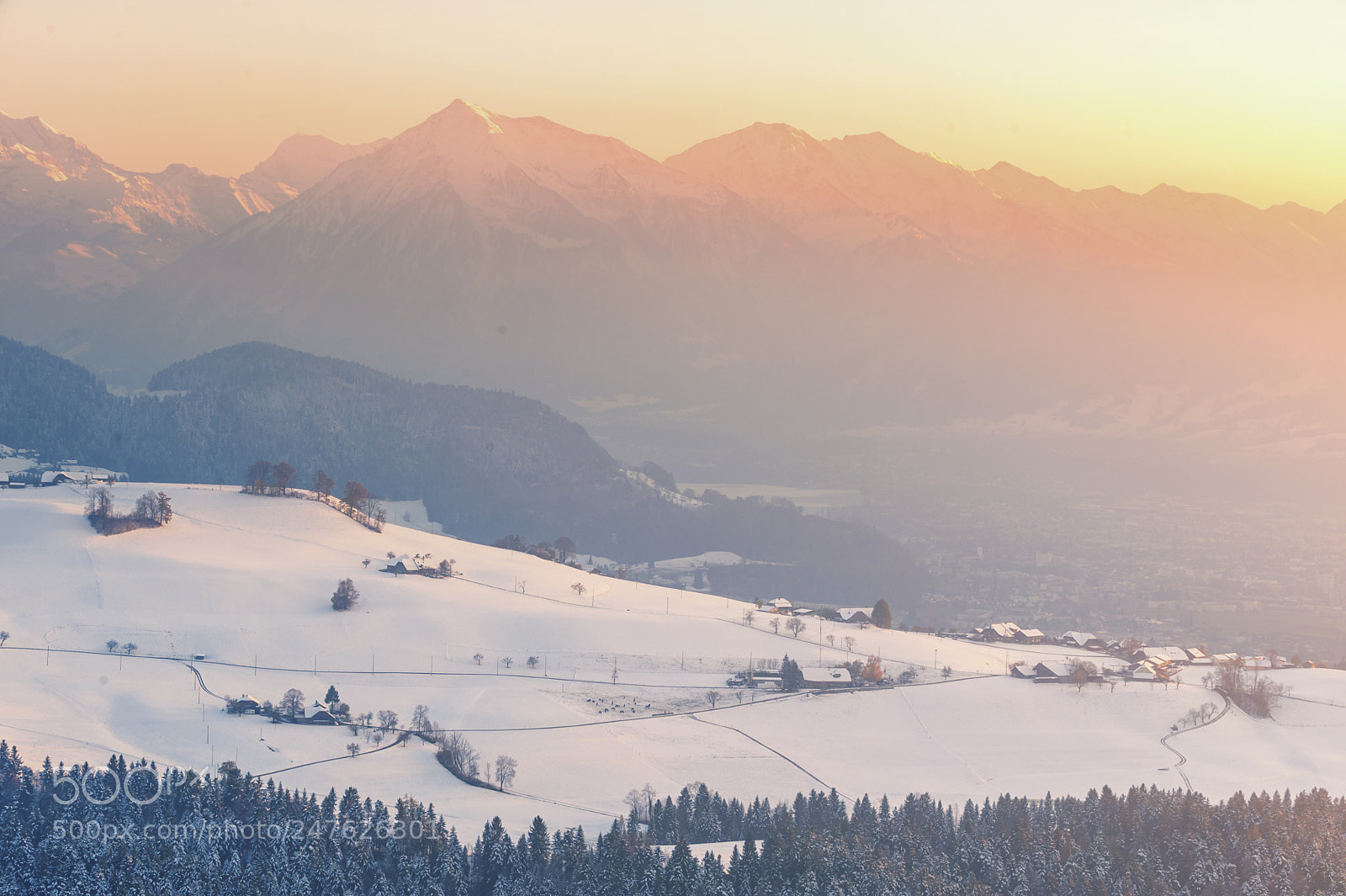 Nikon D700 sample photo. Bernese oberland * hazy sunset photography