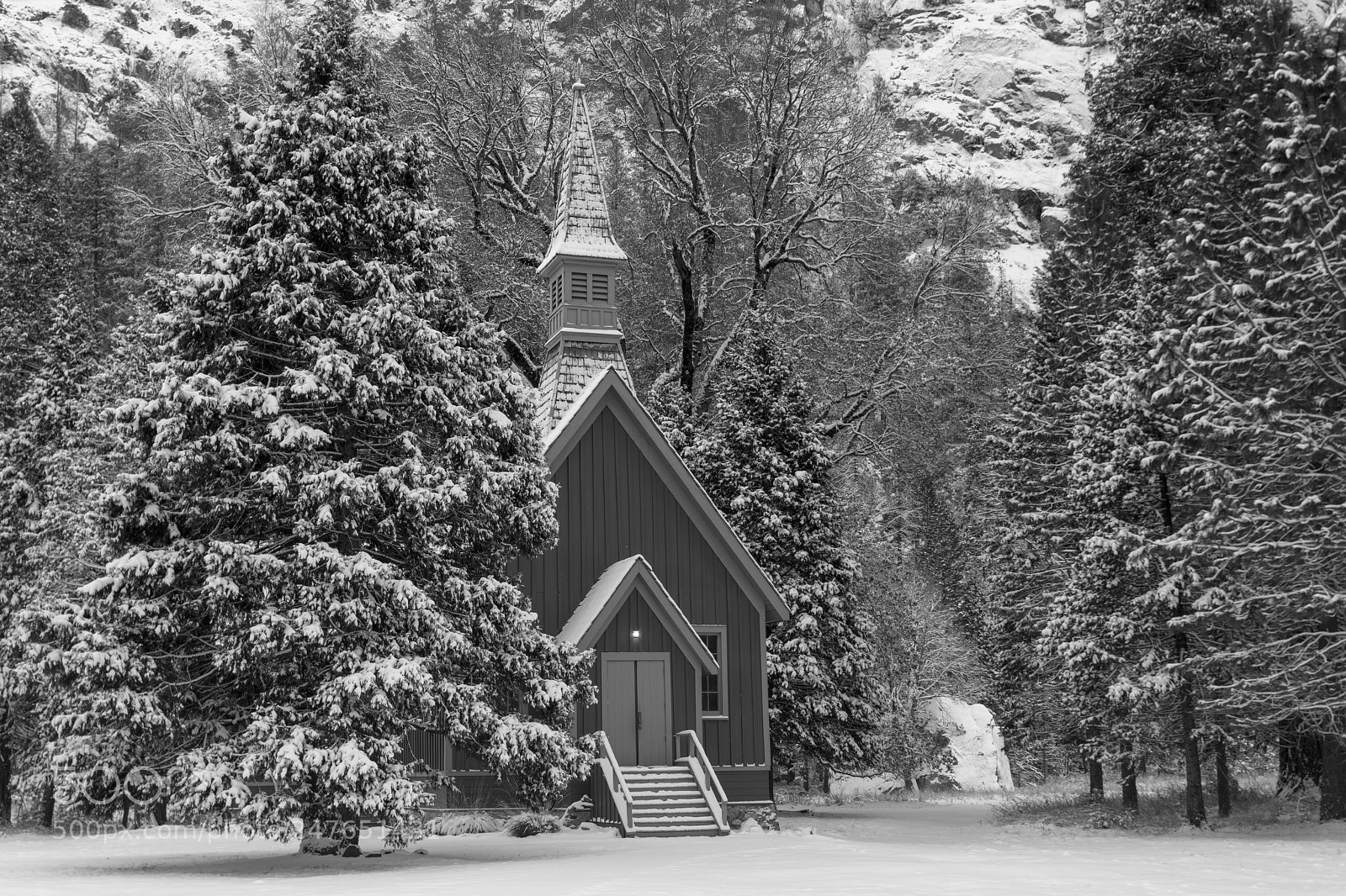 Nikon D850 sample photo. Sugar coated yosemite chapel photography