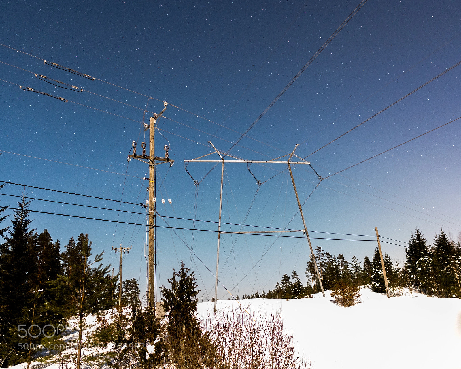 Sony a6500 sample photo. Power lines in night photography