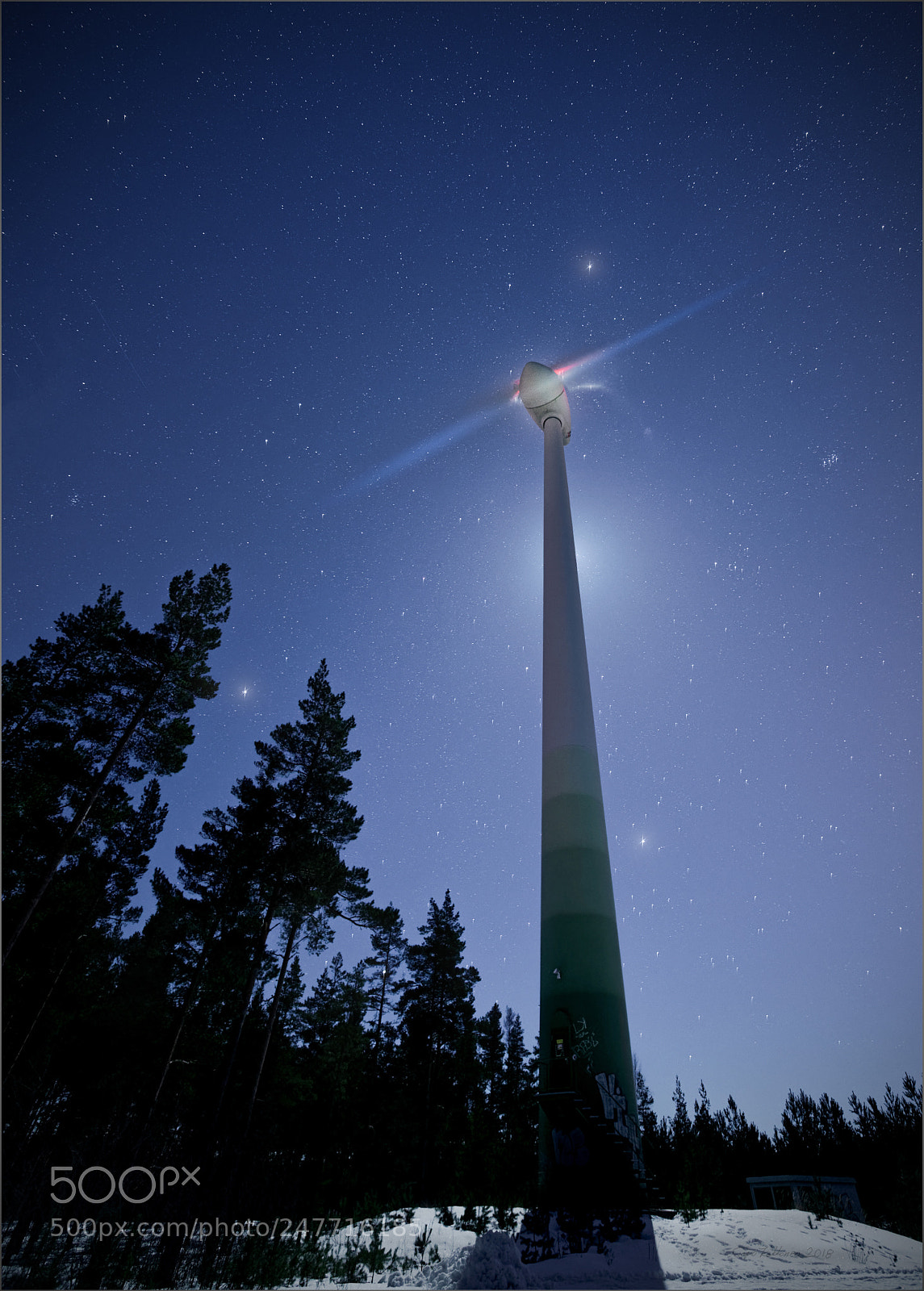 Pentax K-1 sample photo. Wind mill in moon photography