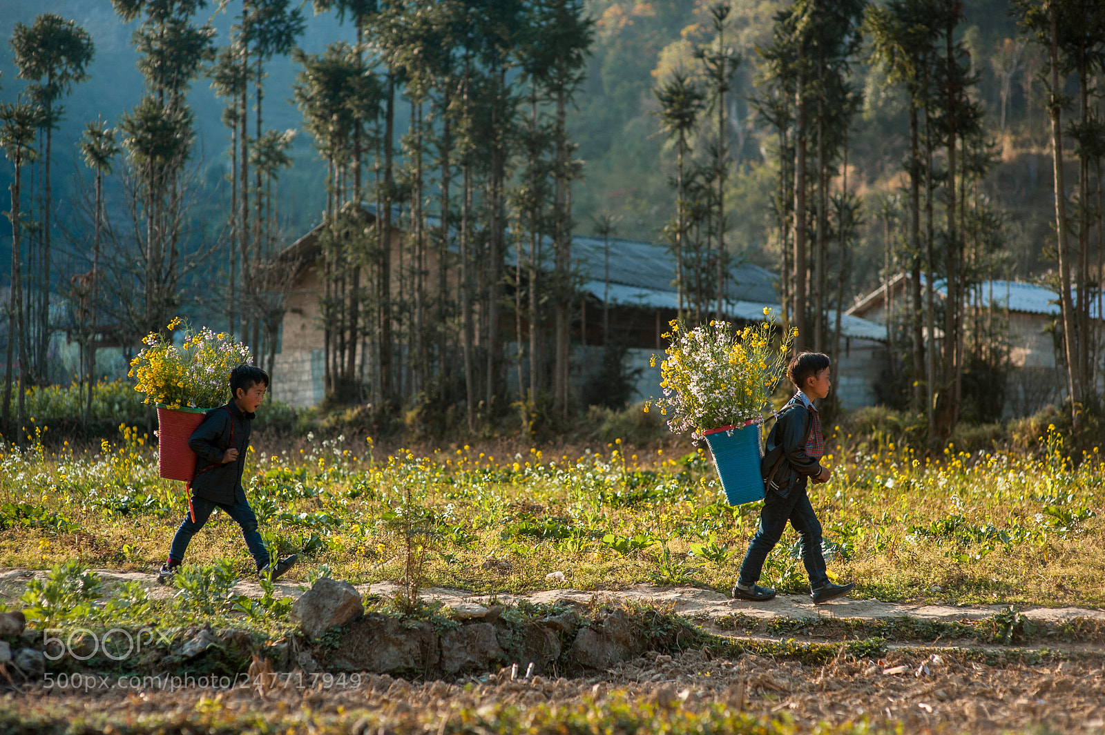 Nikon D700 sample photo. Ethnic minority kids baskets photography