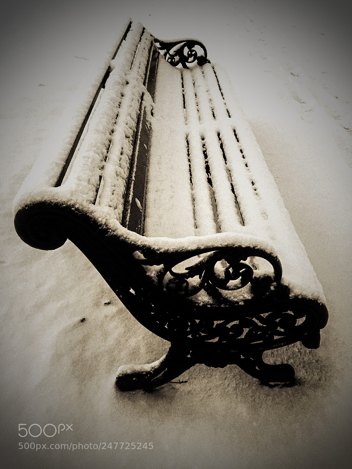 Apple iPhone SE sample photo. Snowy bench photography