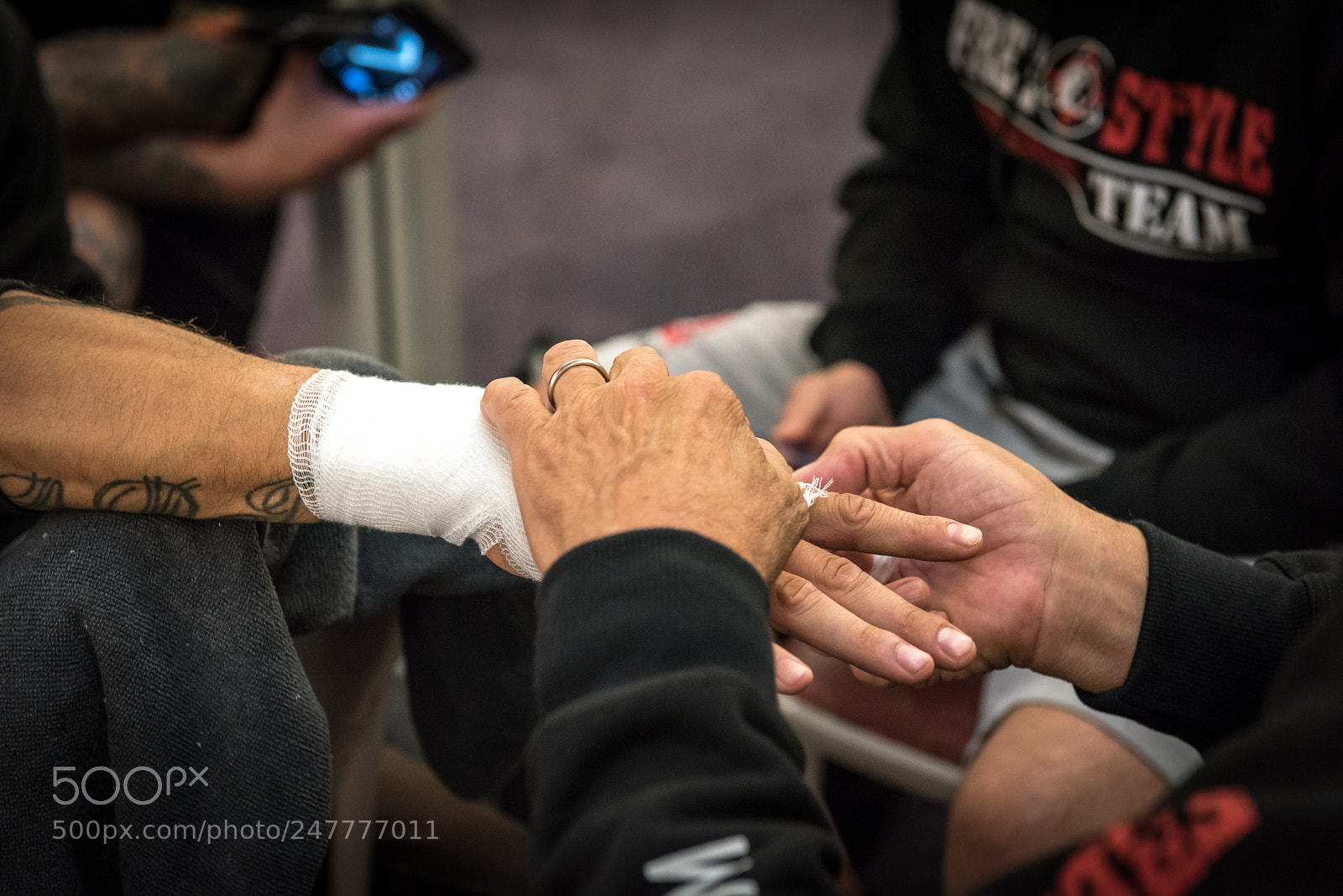 Nikon D810 sample photo. Getting hands wrapped pre-fight photography
