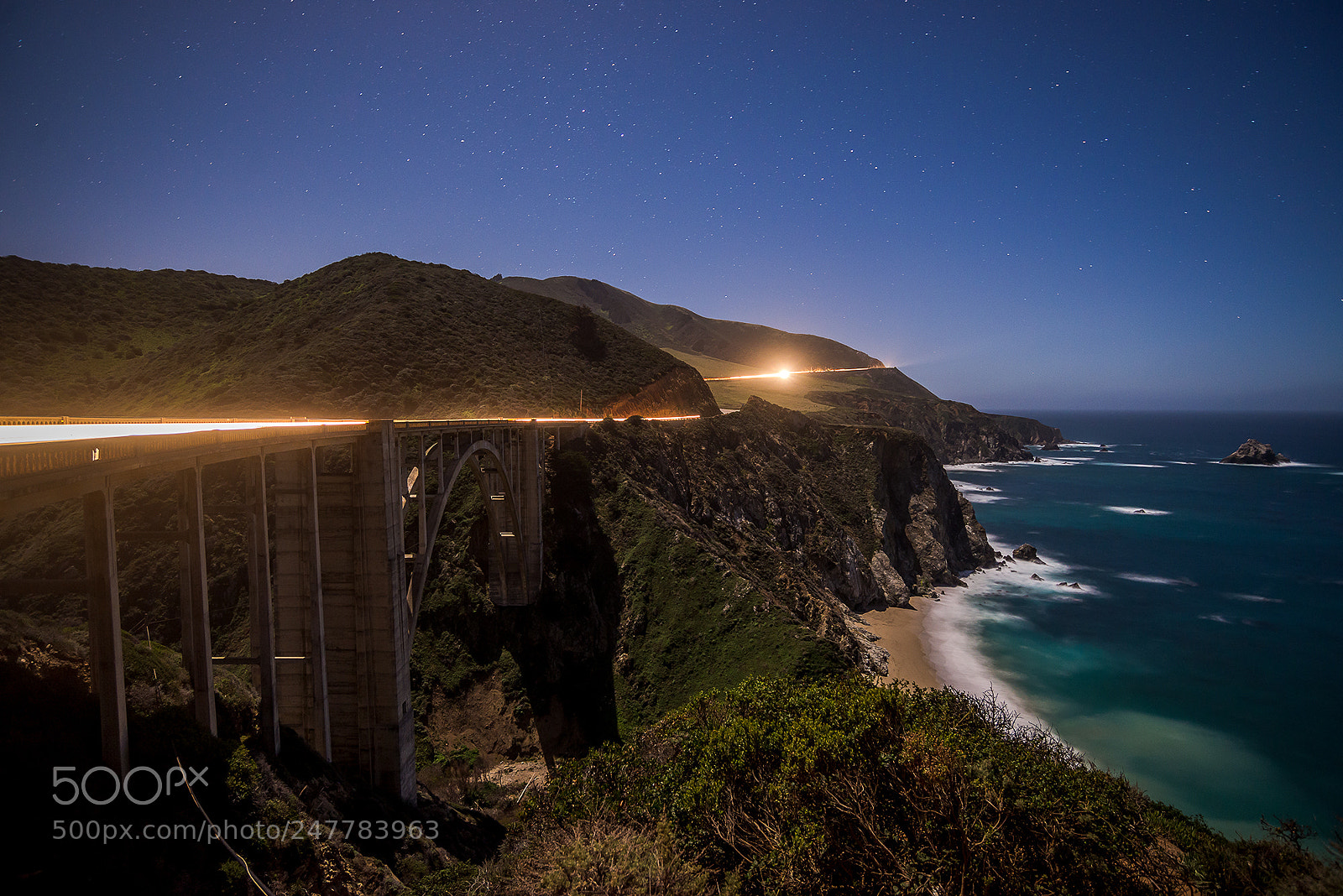 Nikon D610 sample photo. Bixby bridge at night photography