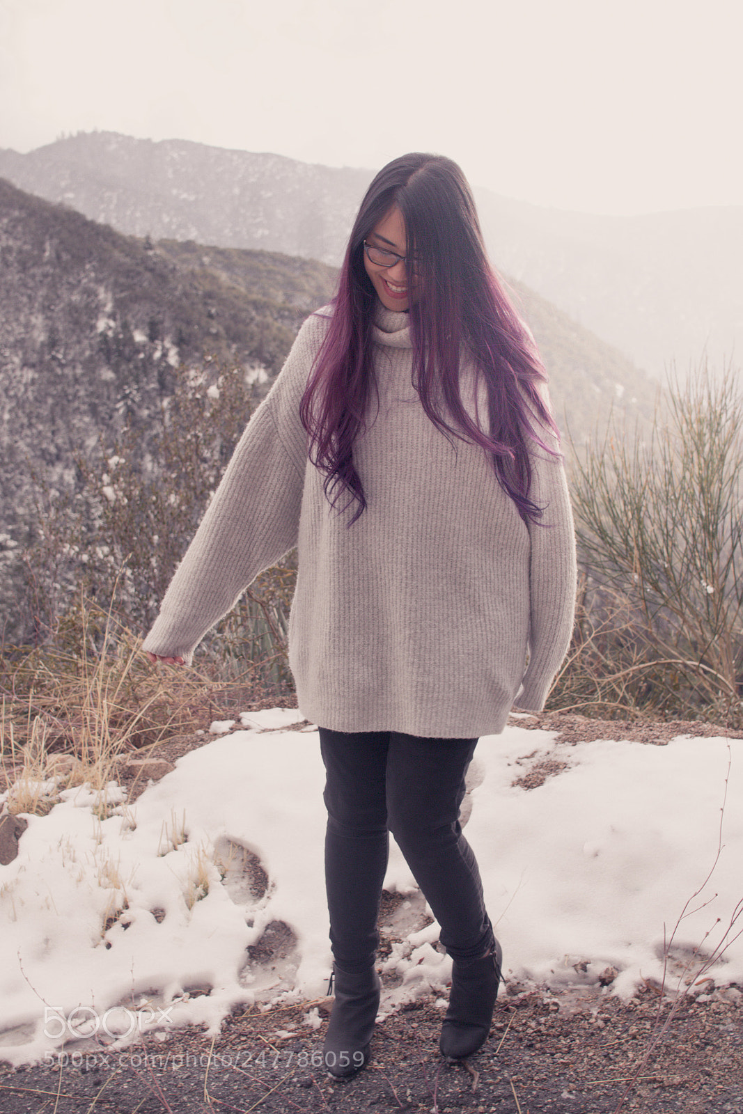 Canon EOS 700D (EOS Rebel T5i / EOS Kiss X7i) sample photo. Snowy purple hair photography