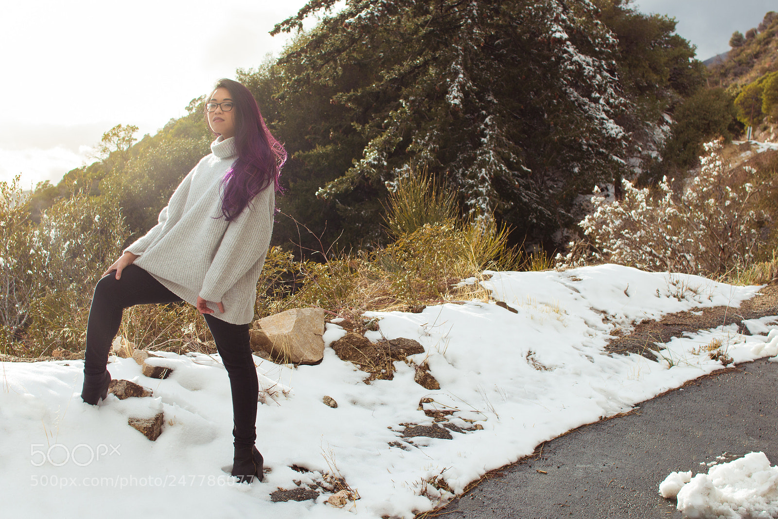 Canon EOS 700D (EOS Rebel T5i / EOS Kiss X7i) sample photo. Snowy purple hair photography