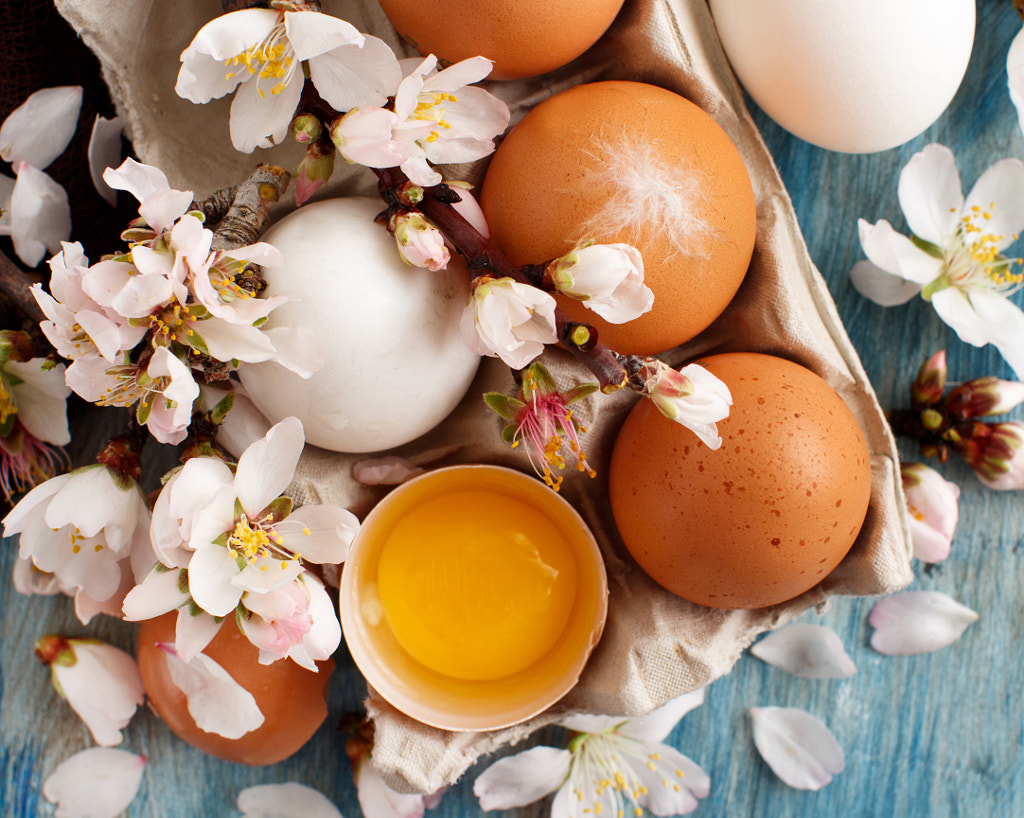 Chicken eggs and almond flowers by Ekaterina Fedotova on 500px.com