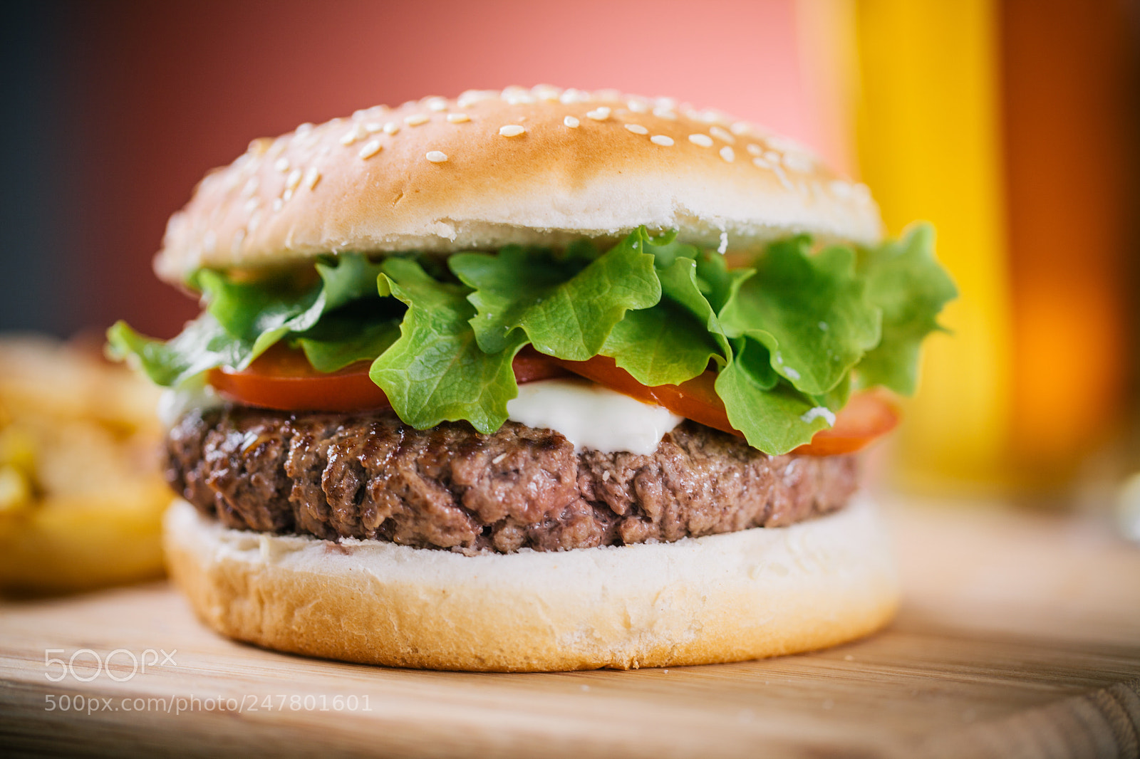 Canon EOS 5D Mark II sample photo. Fresh hamburger with beer photography