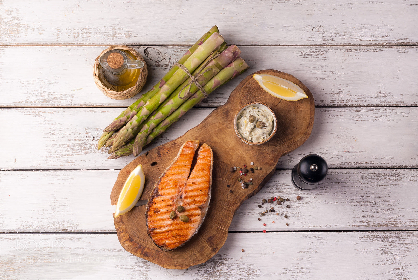 Nikon D200 sample photo. Salmon steak with asparagus photography