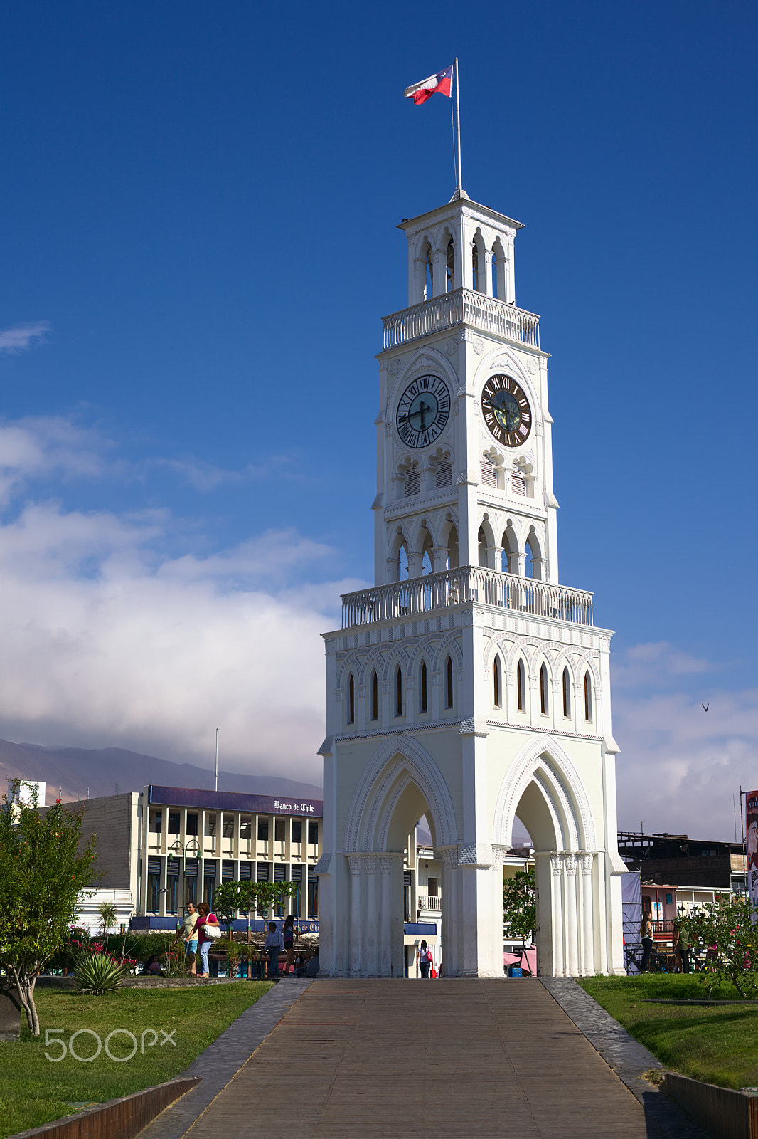 Canon EF 50mm F1.8 II sample photo. Clock tower on plaza prat main square in iquique, chile photography