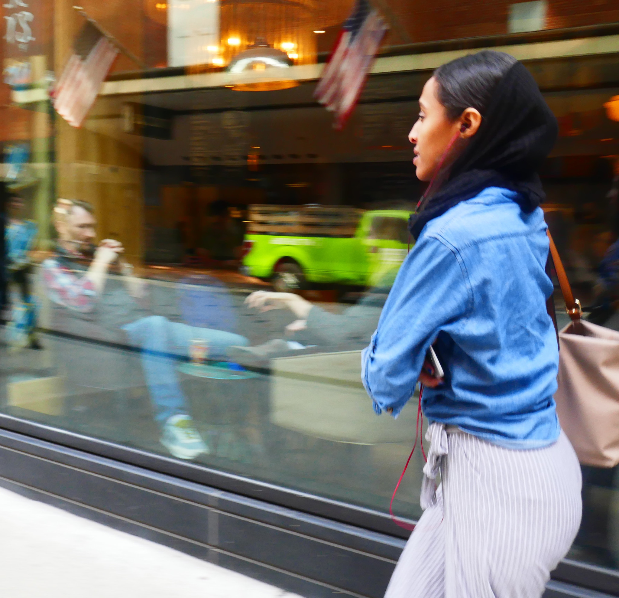 Panasonic Lumix DMC-ZS100 (Lumix DMC-TZ100) sample photo. Walking by the coffee shop on summer st boston photography