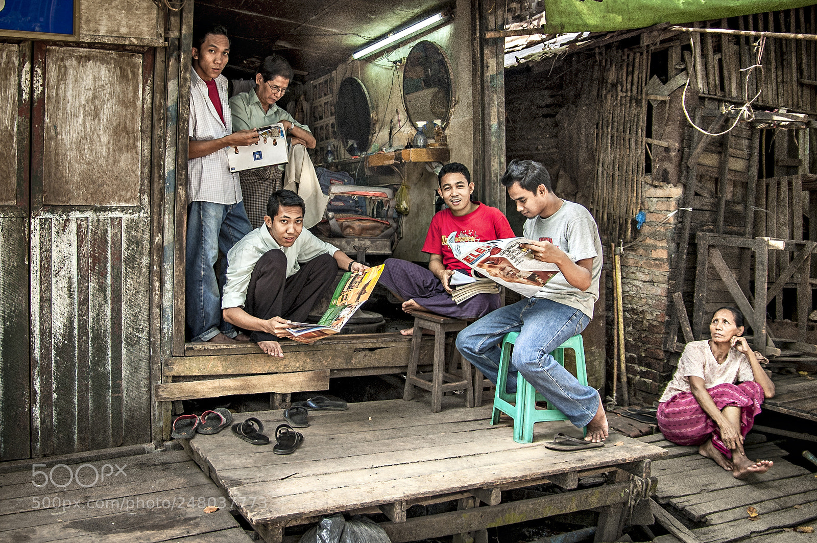 Nikon D70 sample photo. Barber shop / myanmar photography
