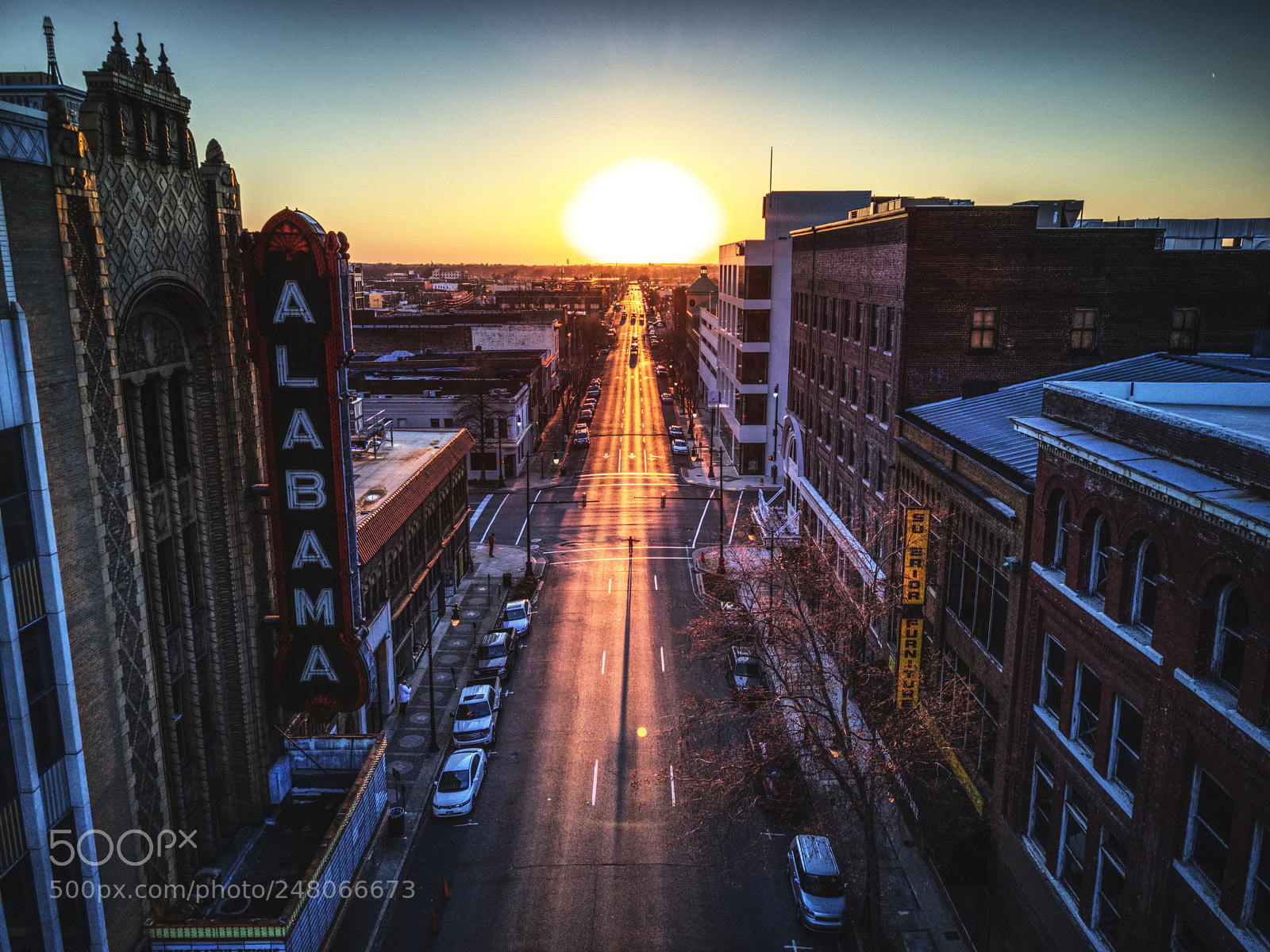 DJI FC220 sample photo. Alabama theatre at dusk photography