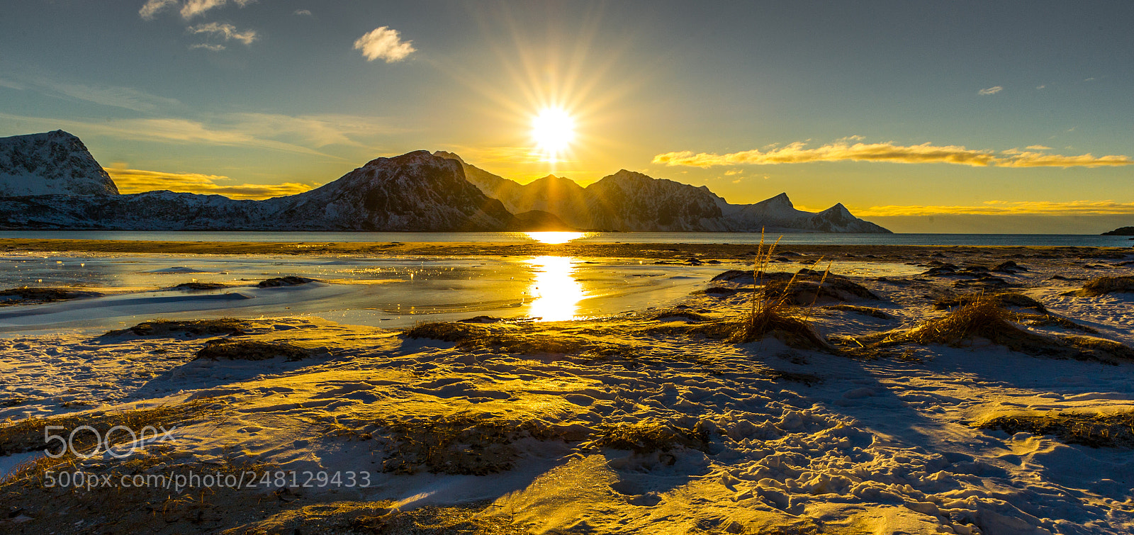 Nikon D3S sample photo. Sunrise over frozen beach photography