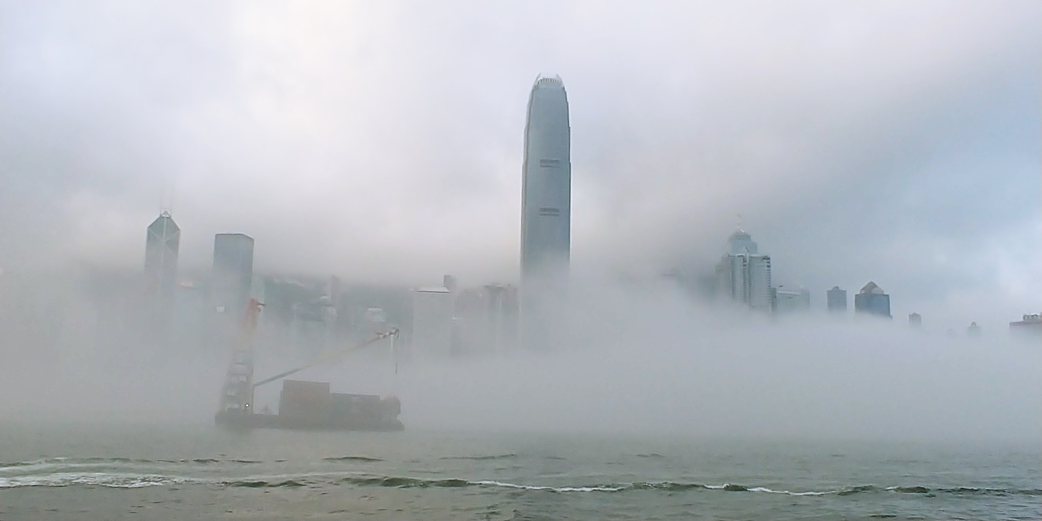 LG V30 sample photo. Foggy harbour hong kong photography