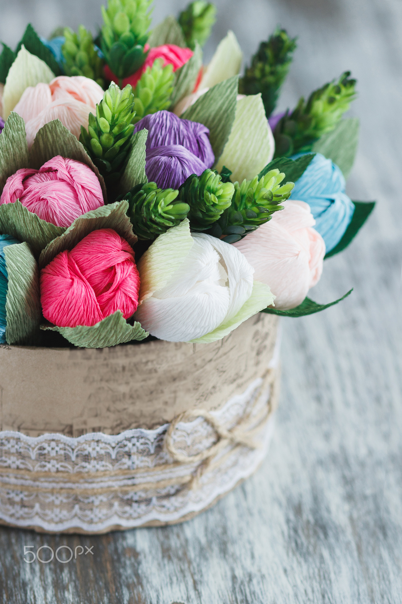 Bouquet from colored paper flowers