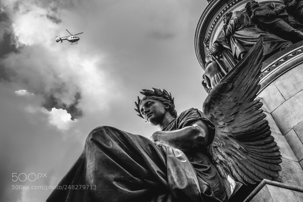 Nikon D5600 sample photo. Statue and helicopter photography