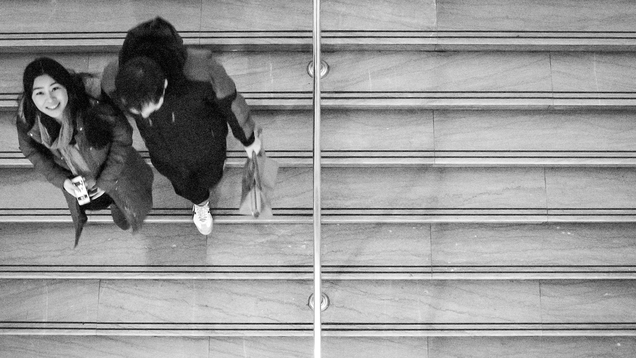Leica M-Monochrom sample photo. Cinematic new york : stairway couple photography