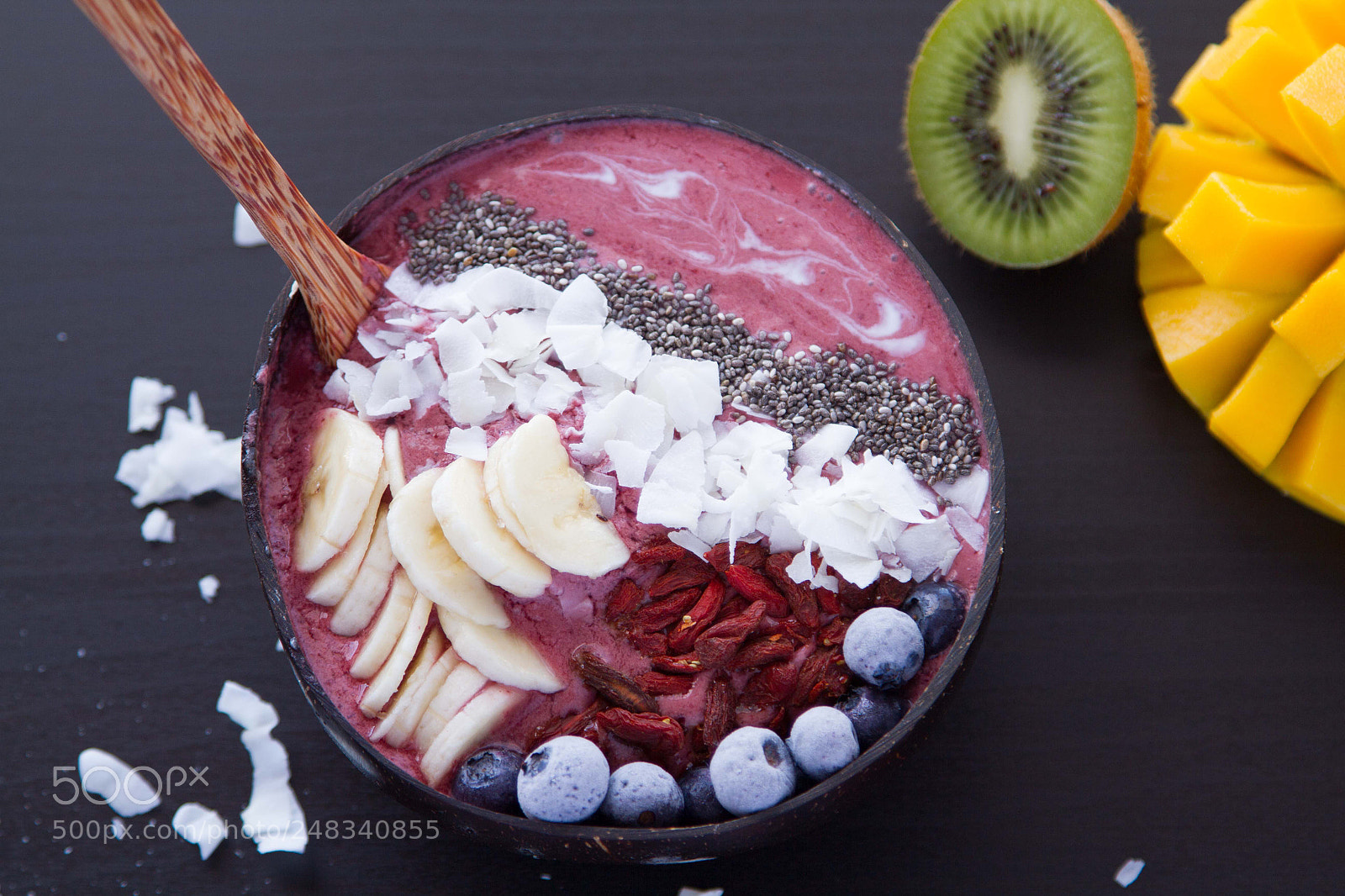 Canon EOS 7D sample photo. Cherry mango smoothie bowl photography