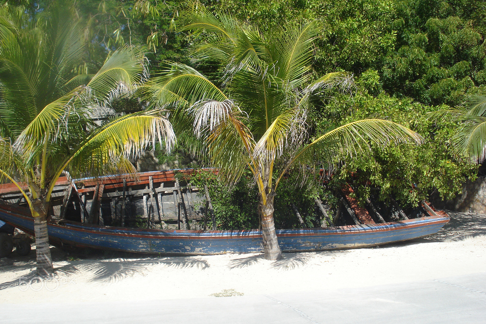 Sony DSC-W35 sample photo. Old wreck wooden boat on the beach in haiti photography