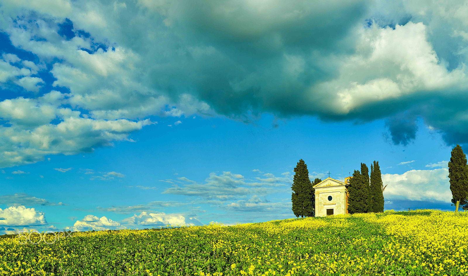 Phase One IQ160 sample photo. Church in the meadow tuscany photography