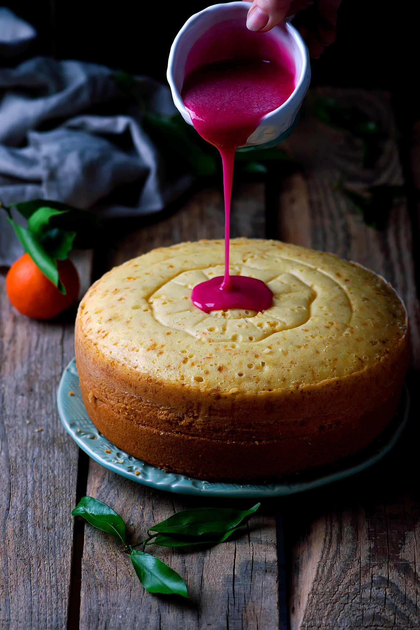 tangerine bundt cake with pomegranate glaze..selective focus