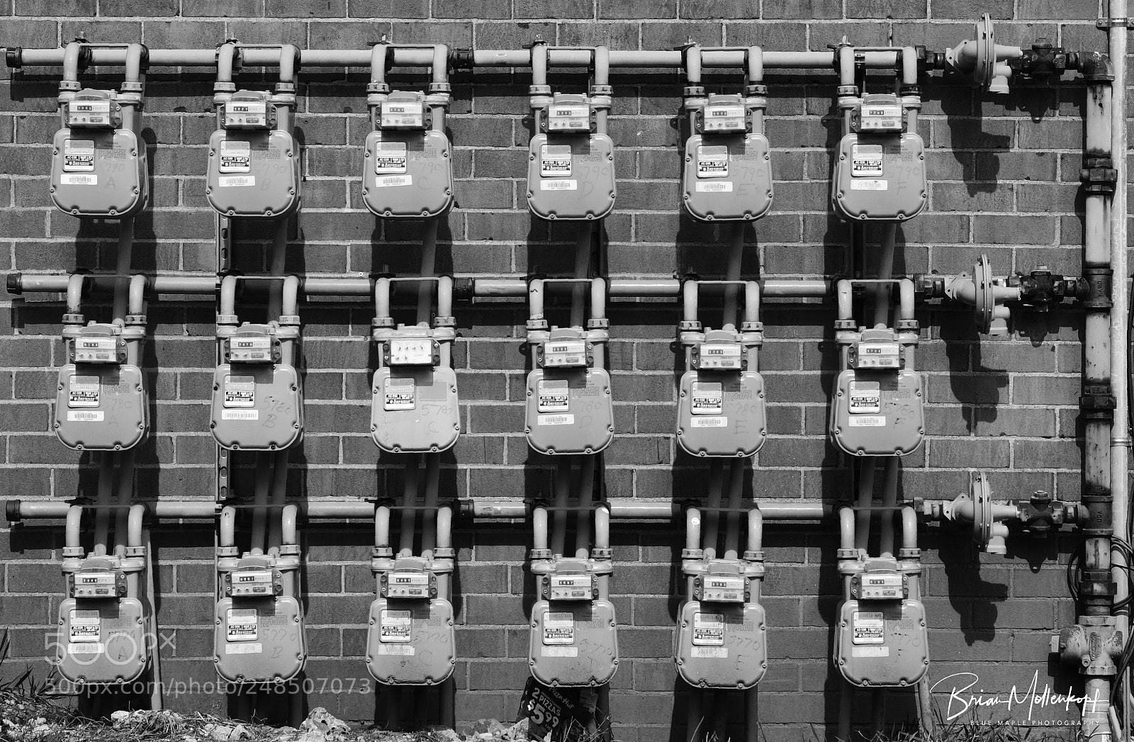 Nikon D850 sample photo. Bank of gas meters photography