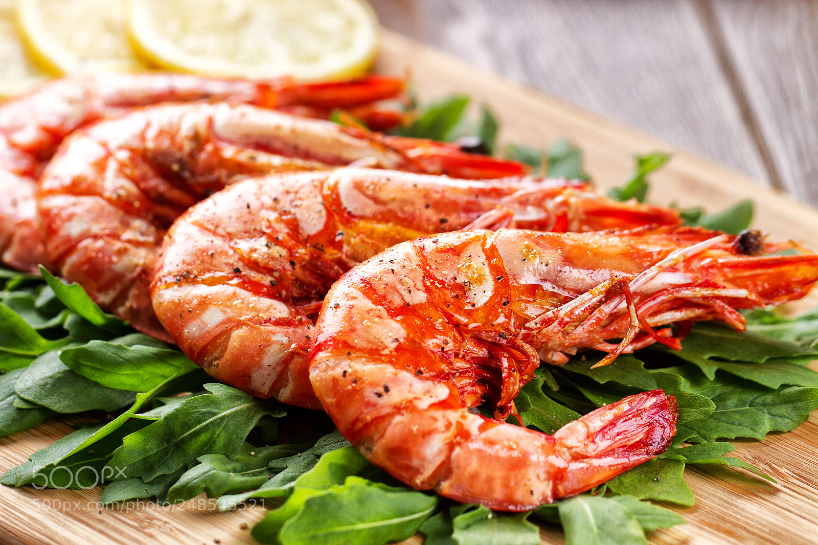Canon EOS 7D sample photo. Grilled prawns with rocket photography